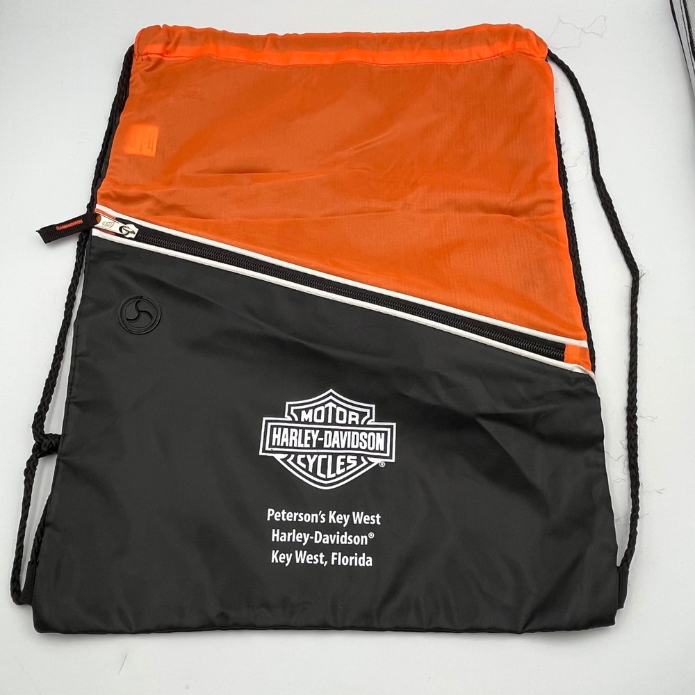 Harley-Davidson Key West Florida Drawstring Cinch Backpack Bag Orange Black Logo